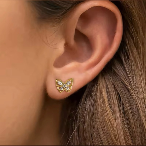 925 Sterling Silver Gold Plated Butterfly Earrings - Picture 3 of 3